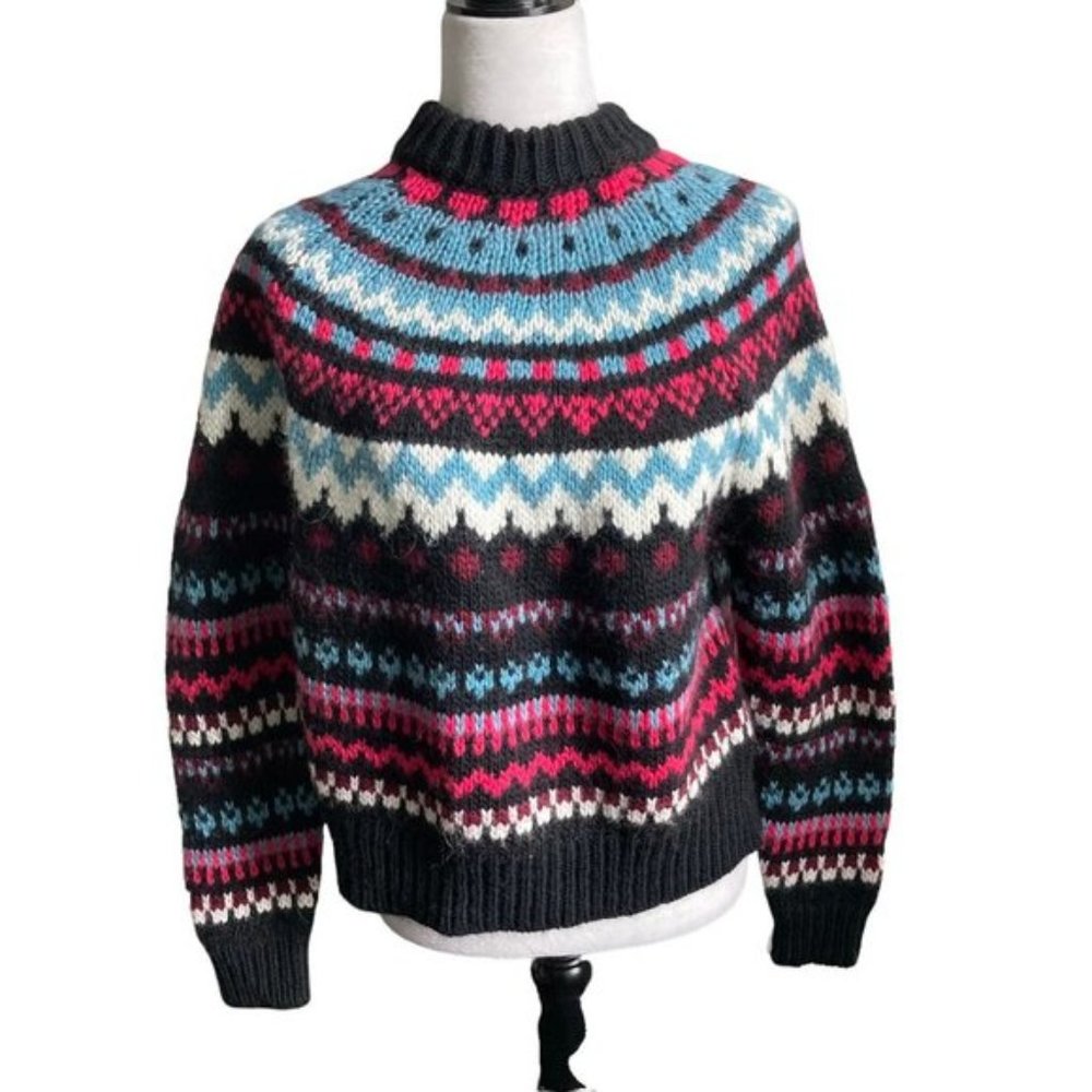 ESSENTIEL ANTWERP Oversized Fair Isle Wool Knit Sweater